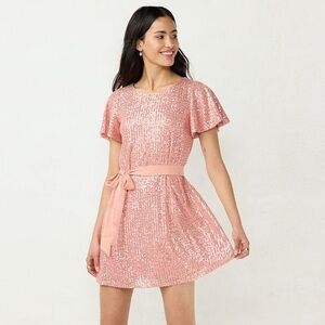LC Lauren Conrad Coral Sequin Dress